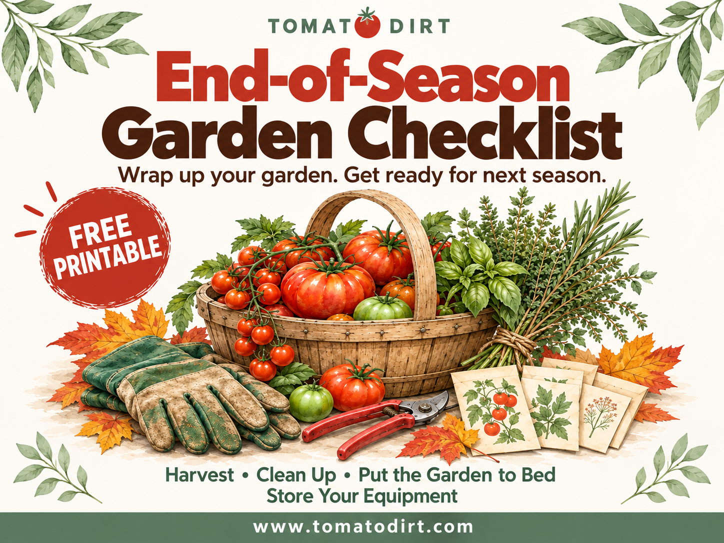 Get your End-of-Season-Garden Checklist for free from Tomato Dirt #HomeGarden #VegetableGarden #BeginningGardener #GardenCleanUp